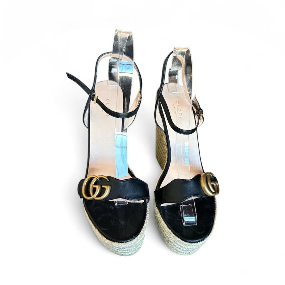 Gucci GG Marmont Espadrille Wedge Sandals Black GG Accent EU 41 EU 11 - Picture 2 of 8